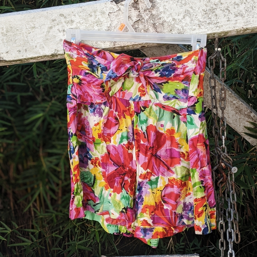 Vintage High Waist Belted Floral Shorts with Tie